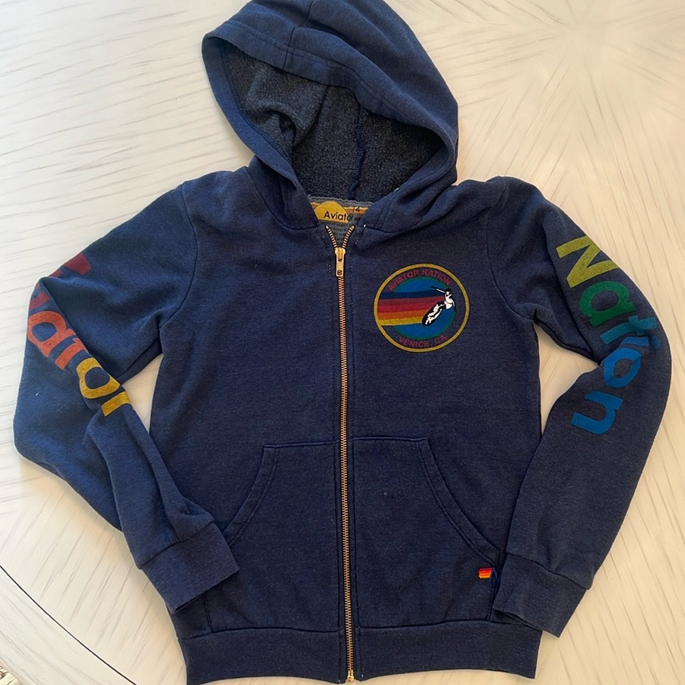 Aviator Nation Navy zip hoodie - size 14